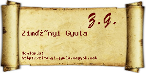Zimányi Gyula névjegykártya